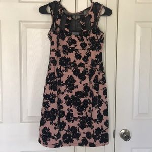 Pink Dress with Black Velvet Floral Pattern